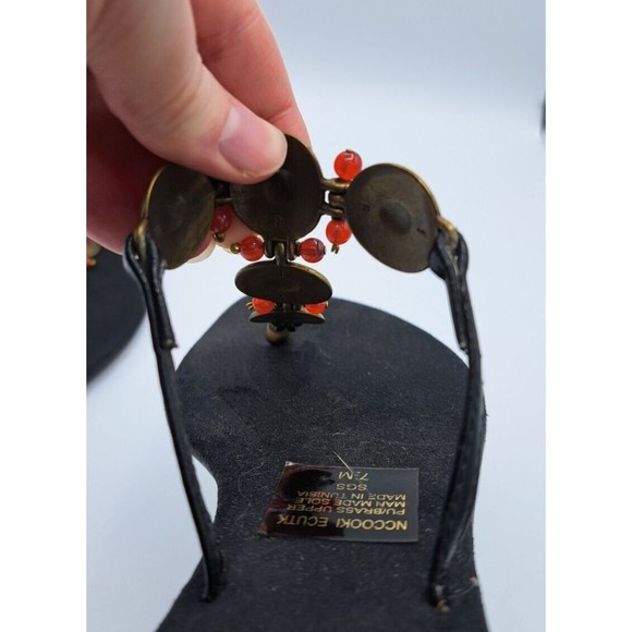 Nccooki Ecutk Retro African Style Exotic Brass Trim Flip Flops/ Thongs Size 7.5 - Picture 6 of 8